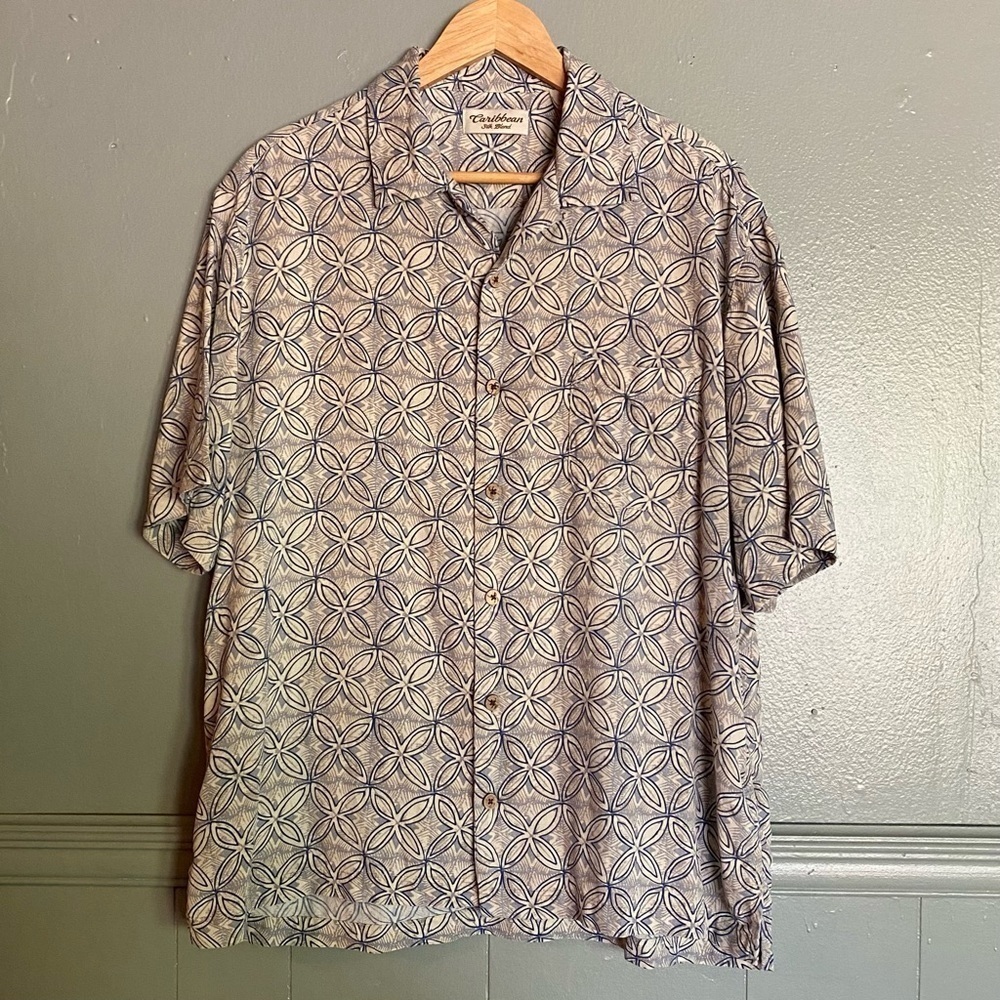 Caribbean Mens Silk Blend Shirt Size Large 93% Silk 7% other Fibers